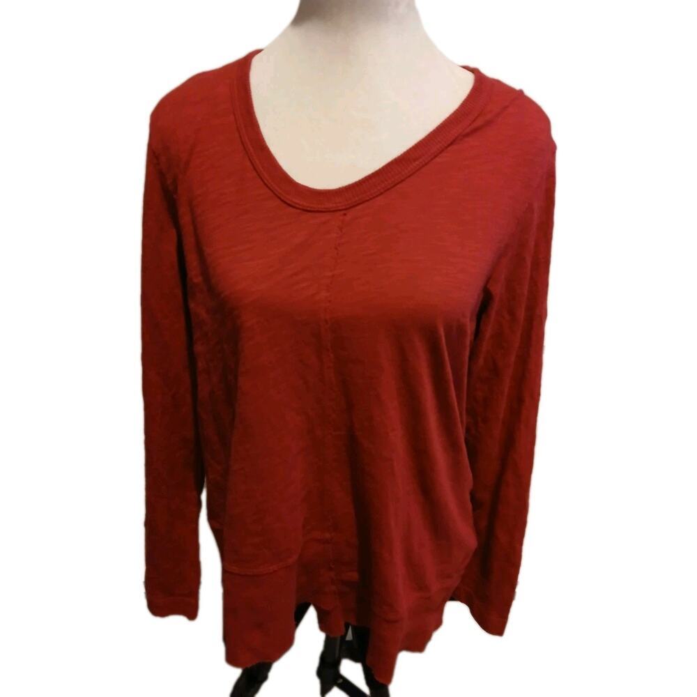 Wilt Long Sleeve Shirt Long Line Asymmetrical Top‎ Cotton Garnet USA Size L